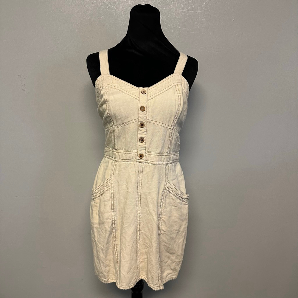 Women's Joyana Beige Mini Dress, Size Large cotton linen blend cottage core